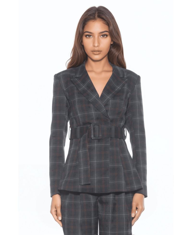 Women's Janna Plaid Long Sleeve Longline Blazer