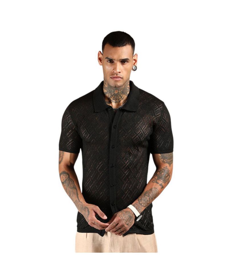 Men's Overlap-Textured Knit Shirt