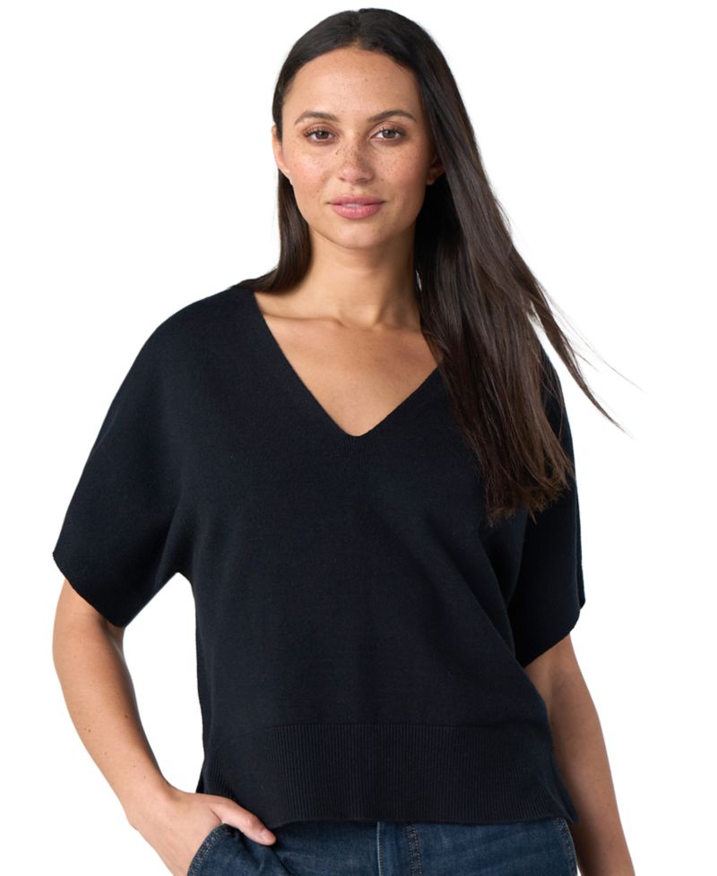 Petite Short-Sleeve V-Neck Dolman Pullover Sweater