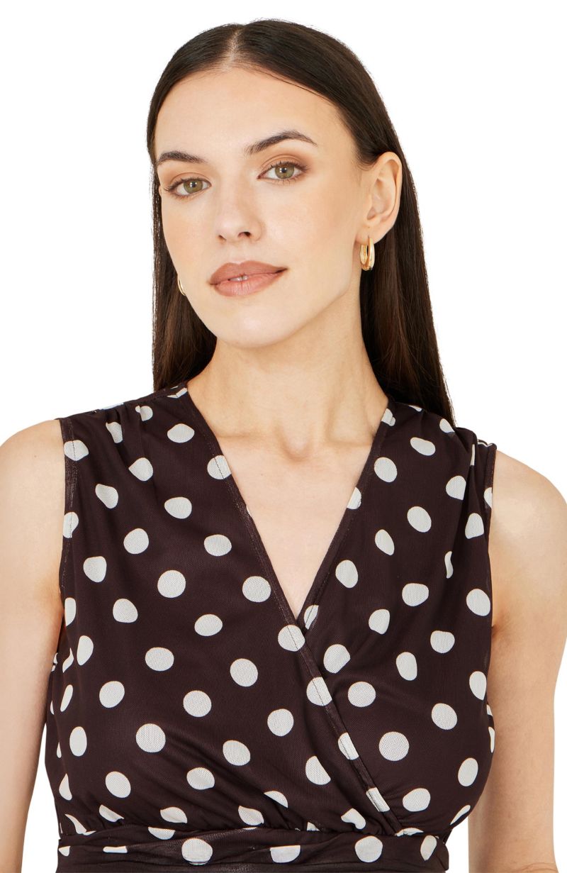 Women's Polka Dot Mesh Wrap Skater Dress