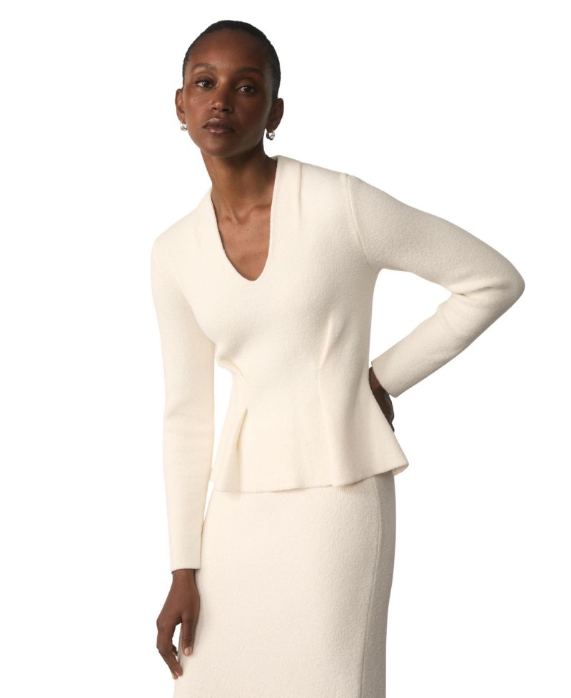 Women's Roveta Peplum V-Neck Long-Sleeve Cotton-Blend Top