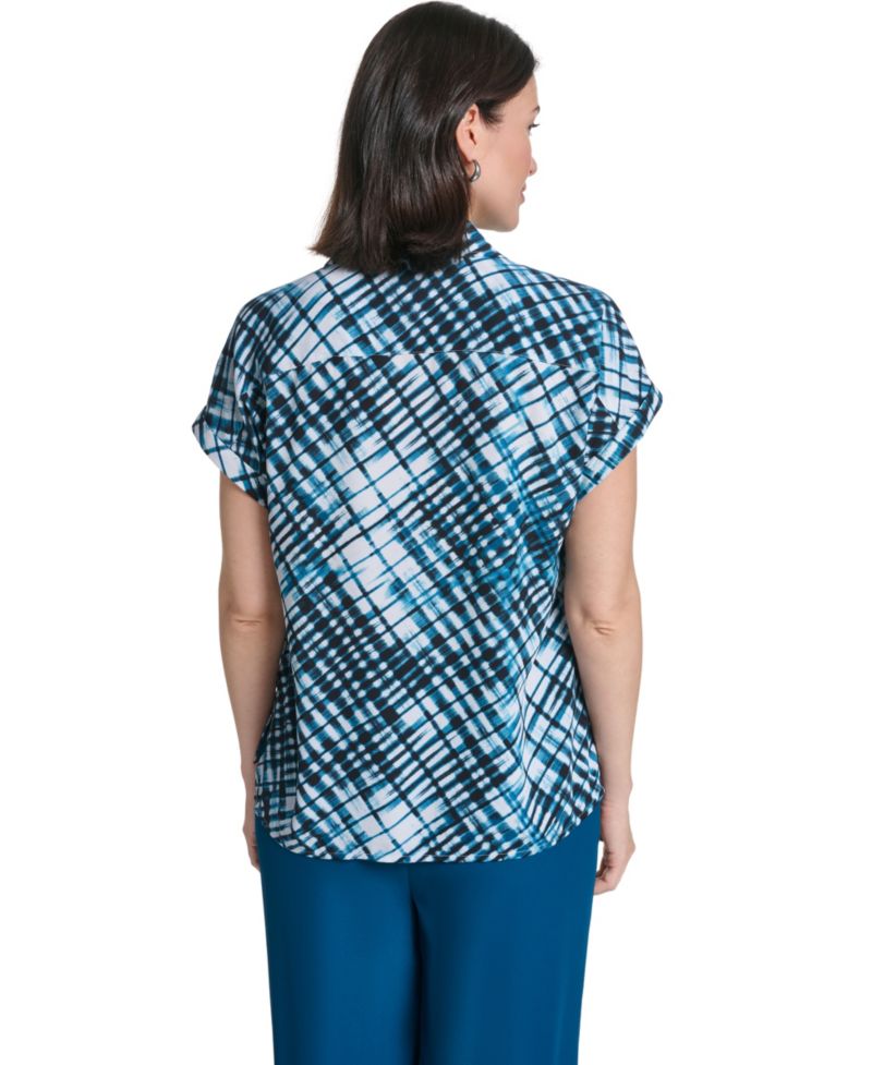 Women's Collared Short-Sleeve Button-Front Blouse