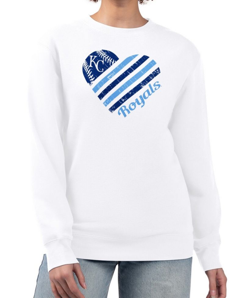 Women's White Kansas City Royals Heart Logo Fleece Pullover Sweatshirt
