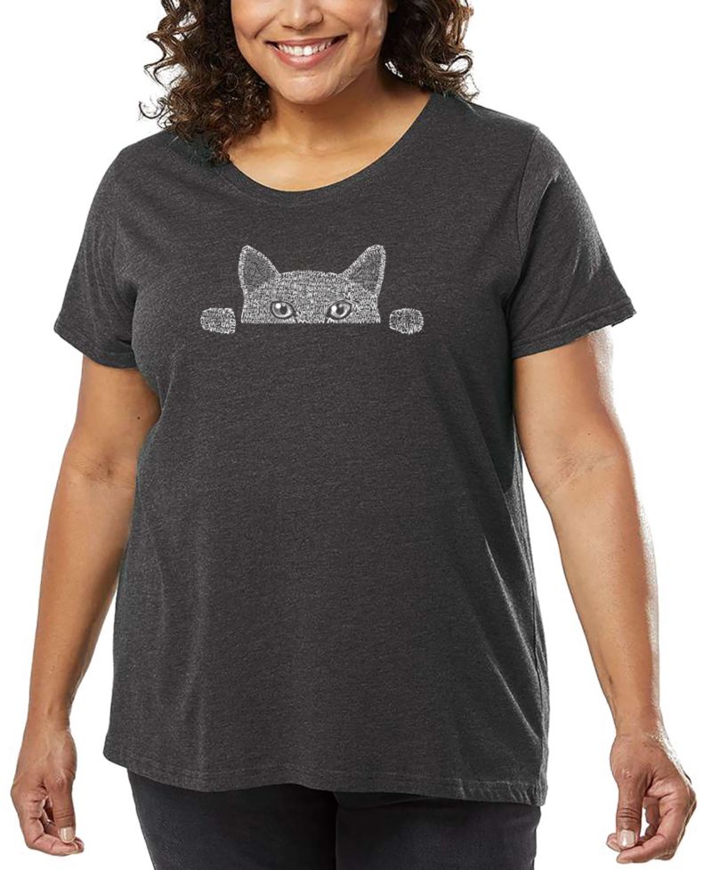 Plus Size Peeking Cat Word Art T-Shirt