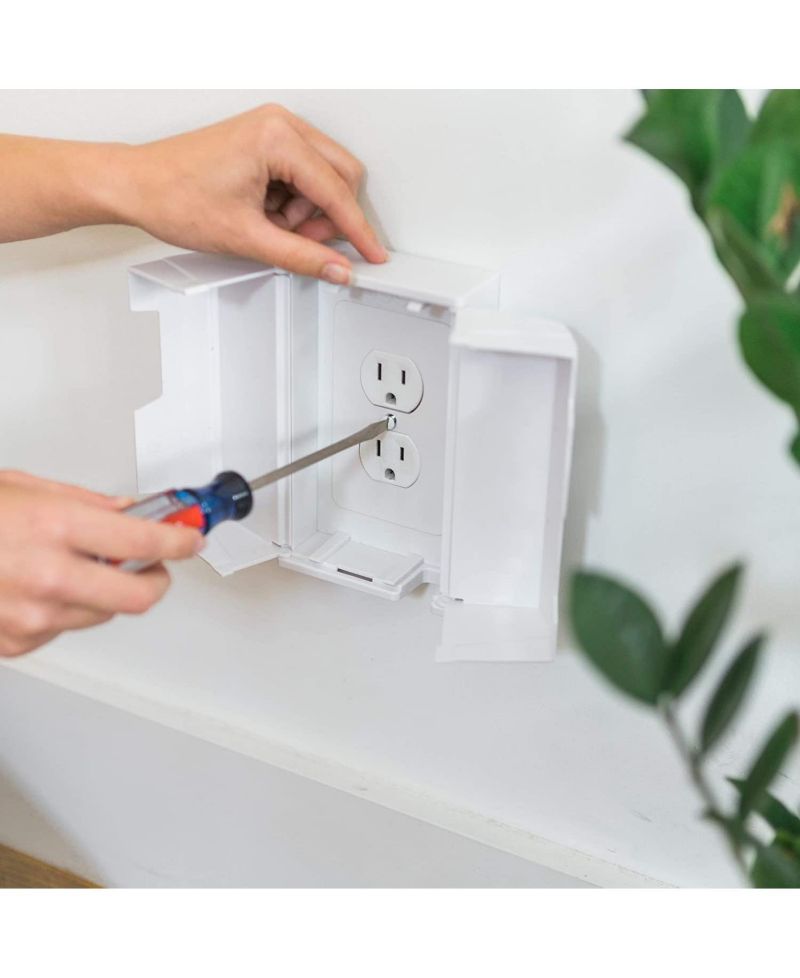 Toddler Electrical Outlet Cover Box Safety, Duplex & Decorator Electrical Outlet Plates Included, Spacious Compartment (2-Pack)