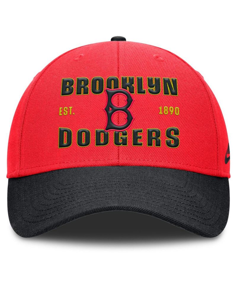 Men's Crimson/Black Brooklyn Dodgers Cooperstown Collection Neon 90s Rise Adjustable Hat