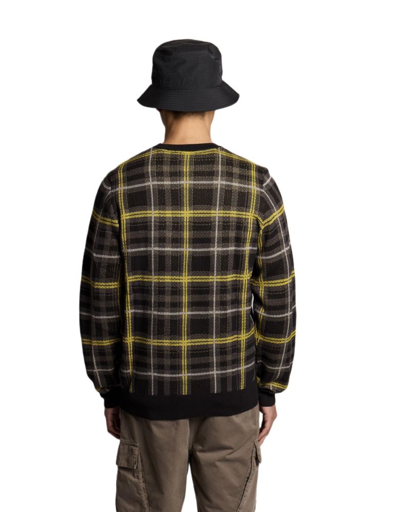 Men's Ribbed Jacquard Tartan Crew Neck