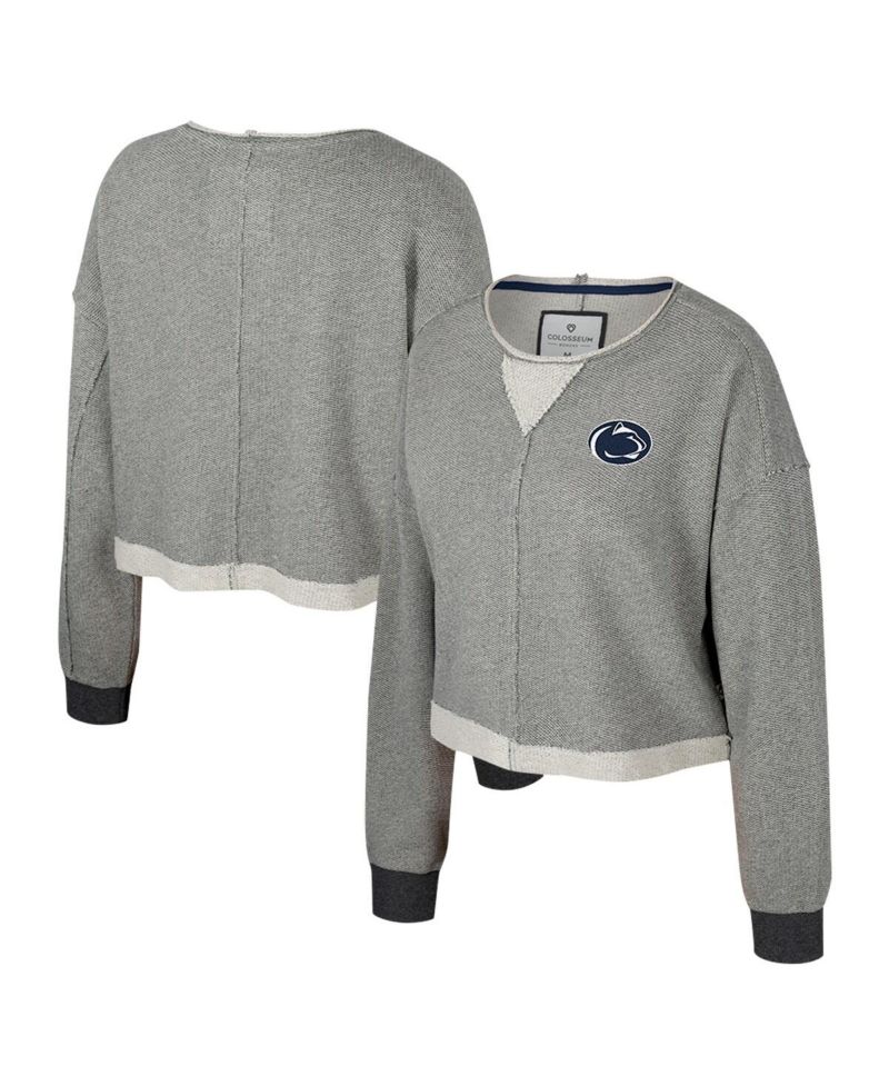 Women's Charcoal Penn State Nittany Lions Magnum Scoop Neck Cropped Pullover Sweatshirt