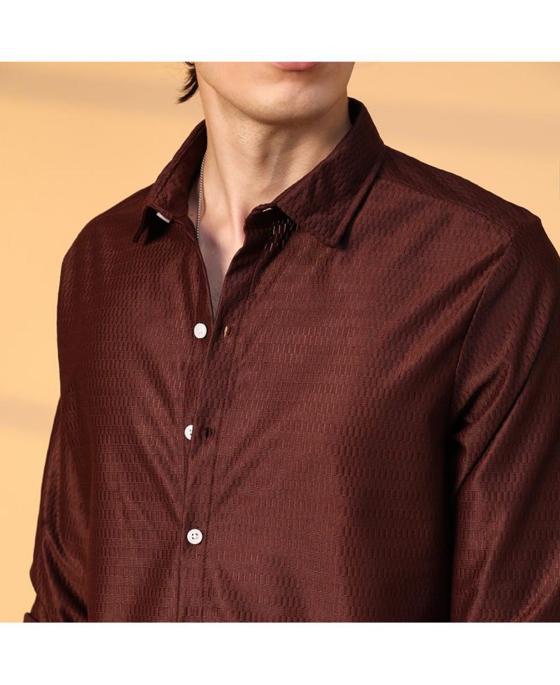 Men's Chocolate Brown Solid Honeycomb Shirt