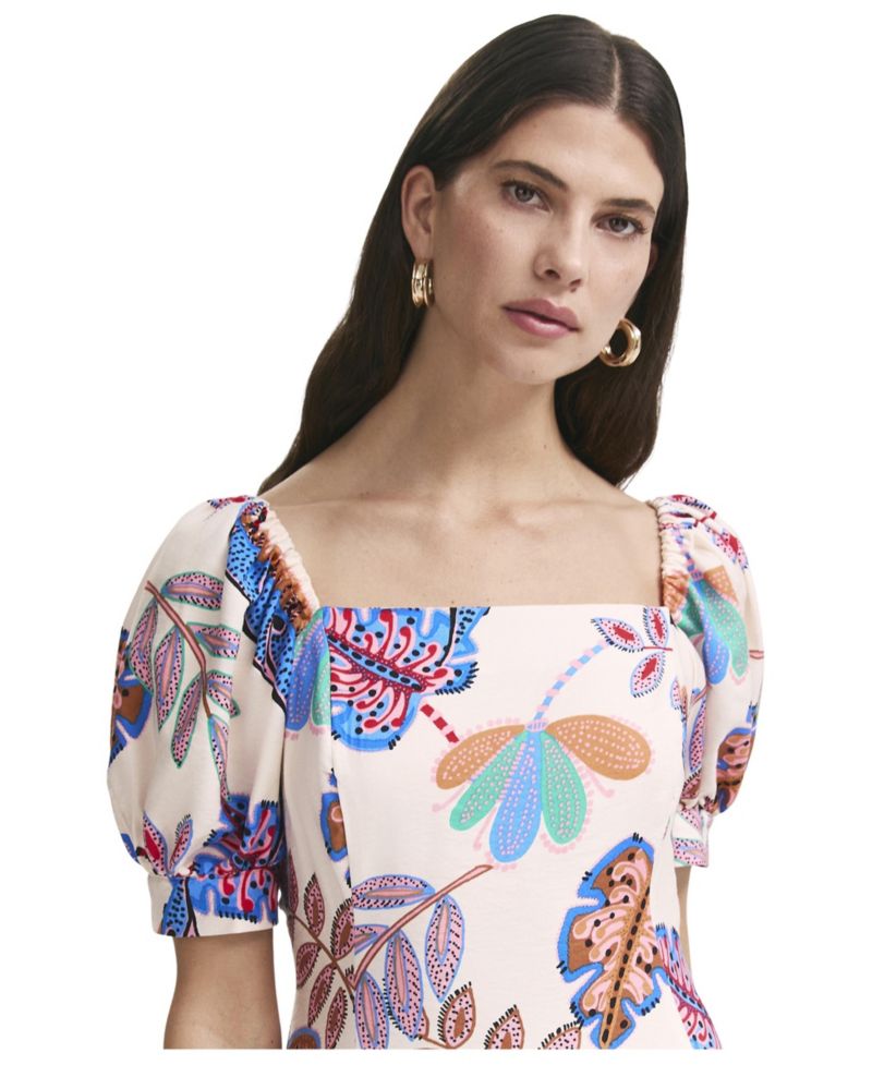 Women's Daisy Floral-Print Fit-and-Flare Square Neck Midi Dress