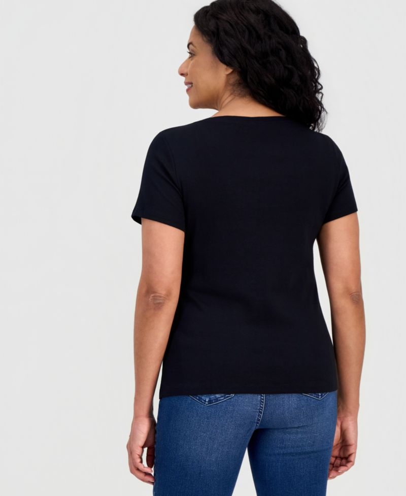 Women's Short-Sleeve Cotton Henley Top