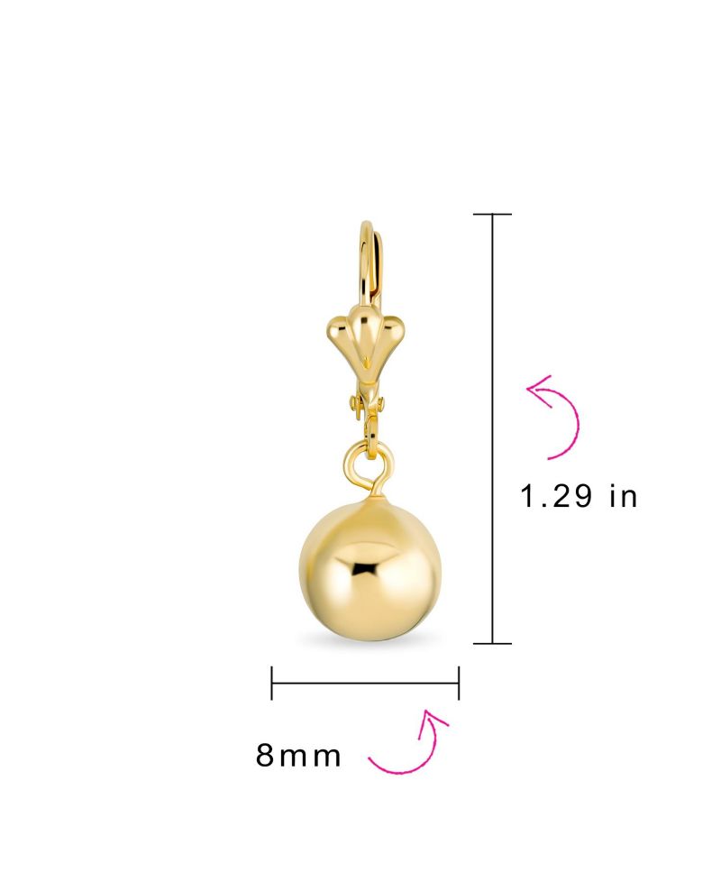 Classic Polished Gold Plated 6,10MM Ball Drop Earrings Lever Back (2 Set)