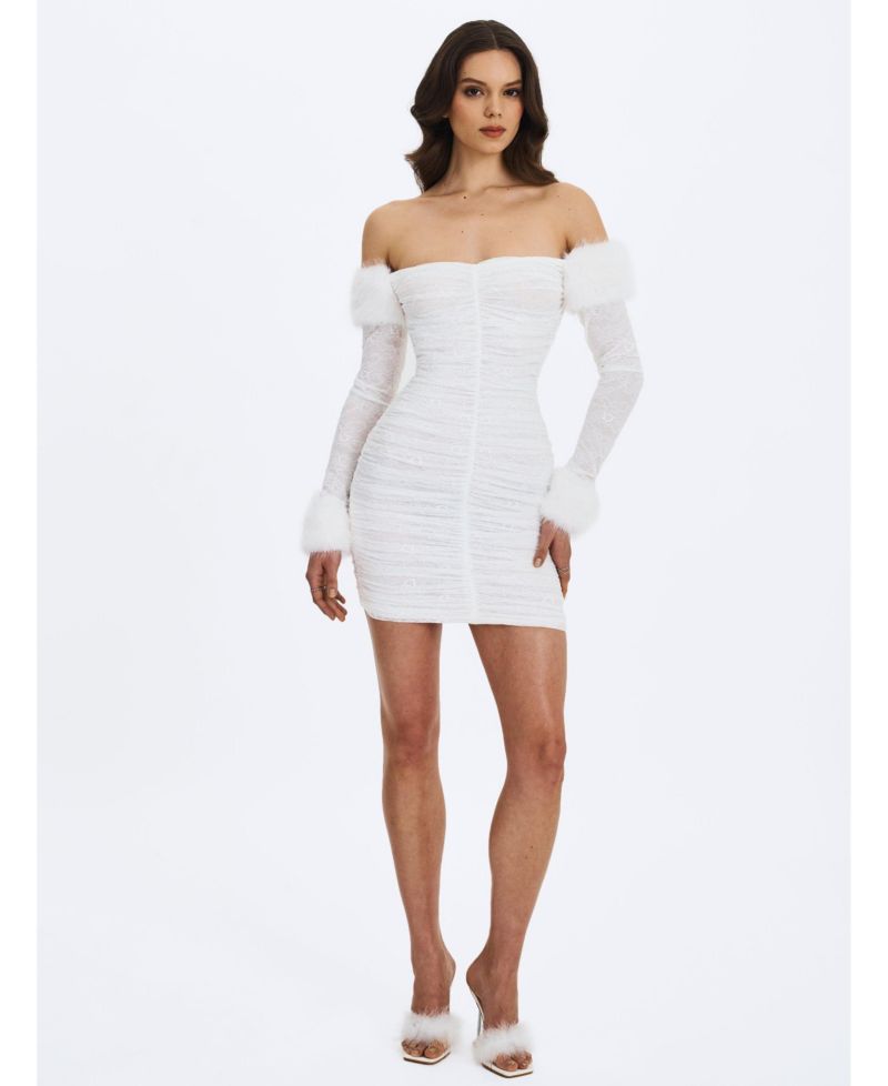 Women's Lani Lace Off-Shoulder Ruched Mini Dress