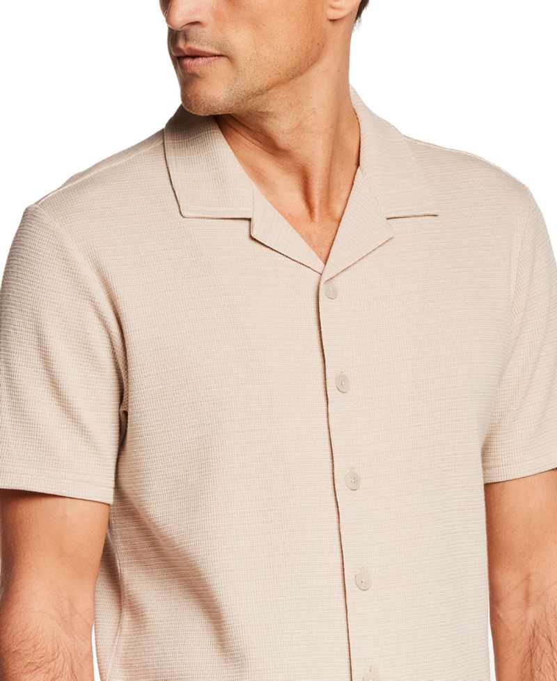 Men's Short-Sleeve Button-Down Variegated Coatfront Knit Shirt