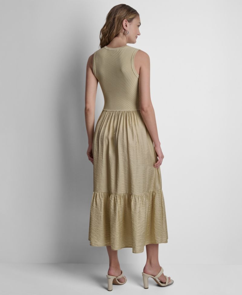Women's Sleeveless Sweater Top Mixed Media Midi Dress