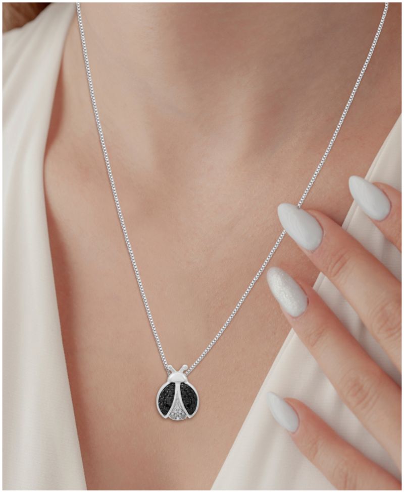Black Diamond (1/6 ct. t.w.) & White Diamond Accent Ladybug 18" Pendant Necklace in Sterling Silver or 14k Gold-Plated Sterling Silver