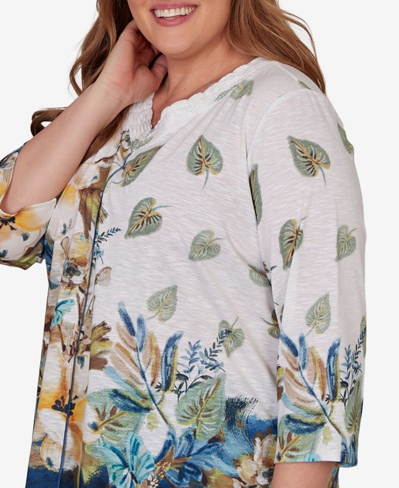 Plus Size Placed Texture Floral Knit Top