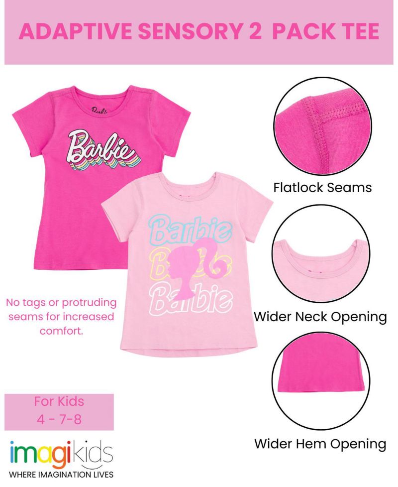 Girls 2 Pack Adaptive T-Shirts Sensory Friendly (4 - 7-8)