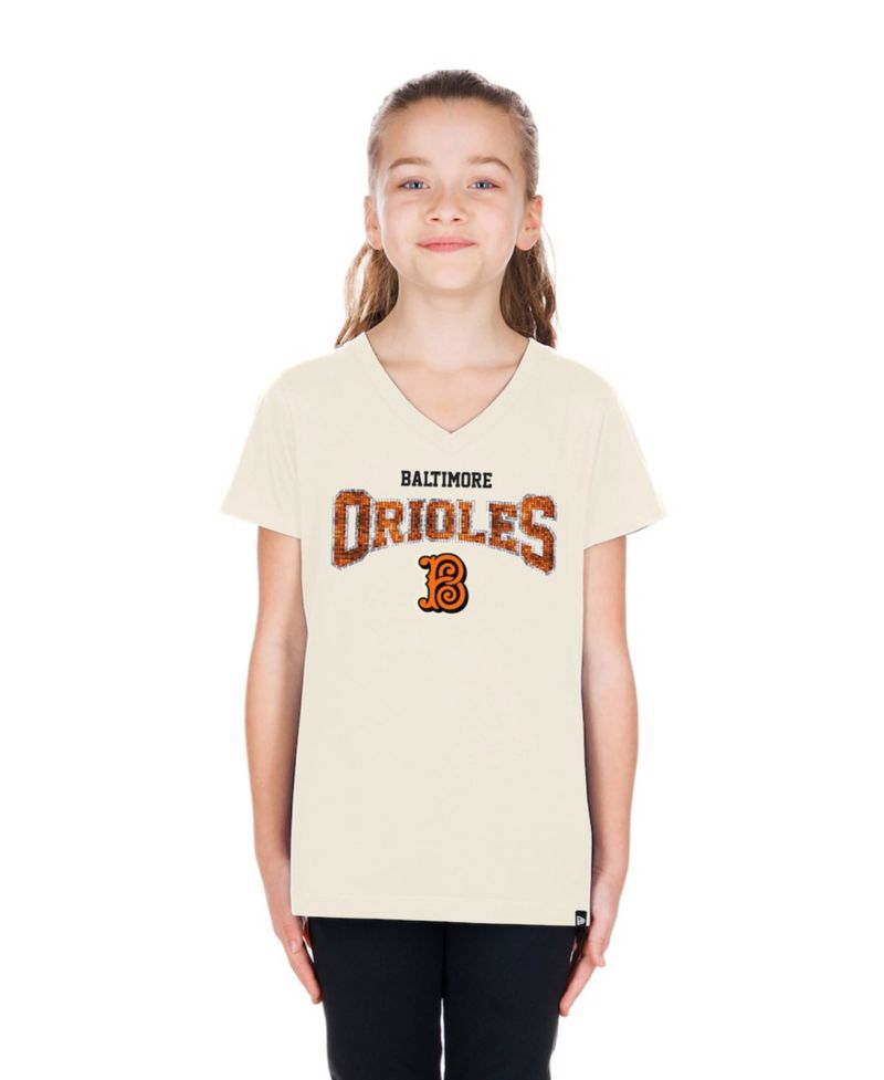 Big Girls Cream Baltimore Orioles 2026 City Connect Flip Sequin V-Neck T-Shirt