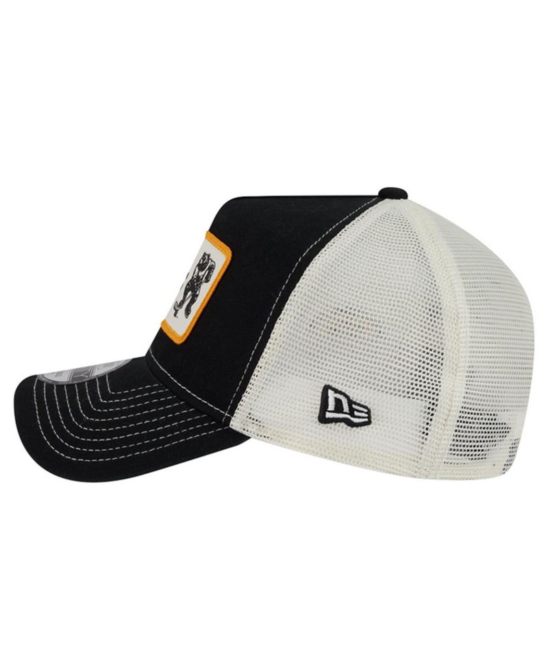 Men's Black/White Boston Bruins Skater Patch A-Frame 9FORTY Adjustable Trucker Hat