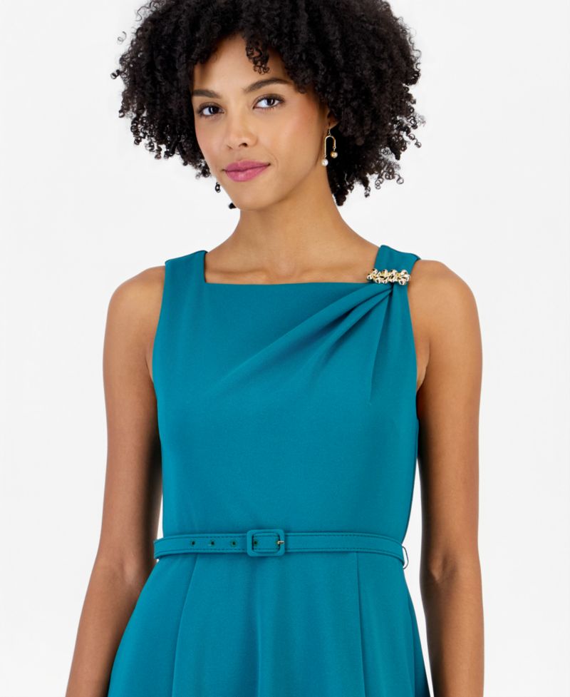 Women's Embellished Tank A-Line Square Neck Midi Dress