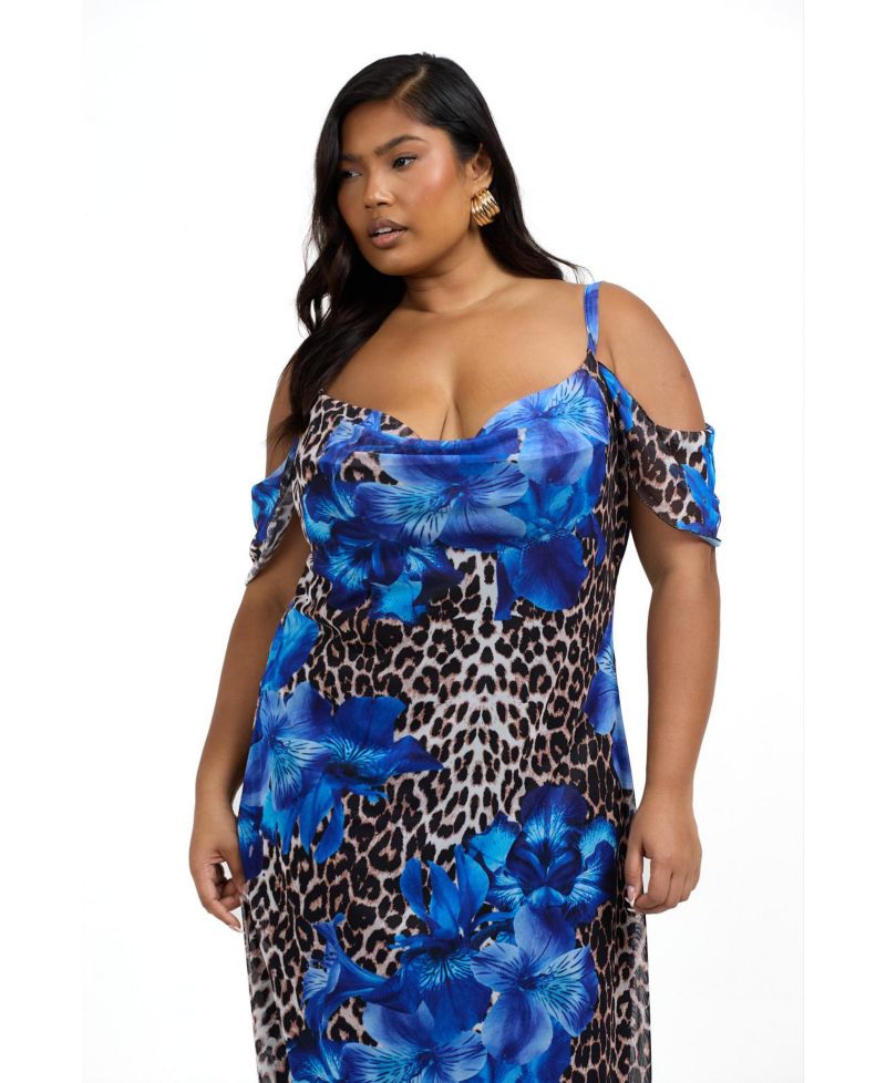 Women's Leopard Print And Floral Maxi Dress