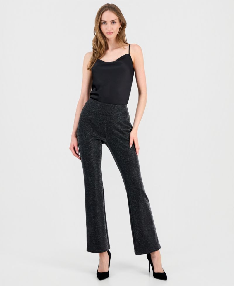 Women's Pull-On High-Rise Flare-Leg Metallic Pants