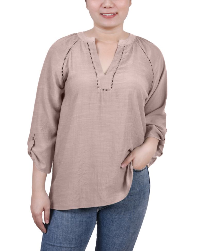 Women's Raglan Sleeve Split Neck Blouse Top