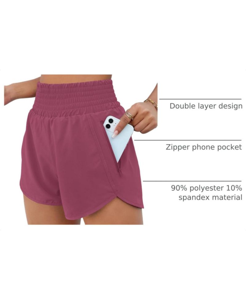 Women High Waisted Athletic Shorts Quick Dry Zipper Pocket Double Layer