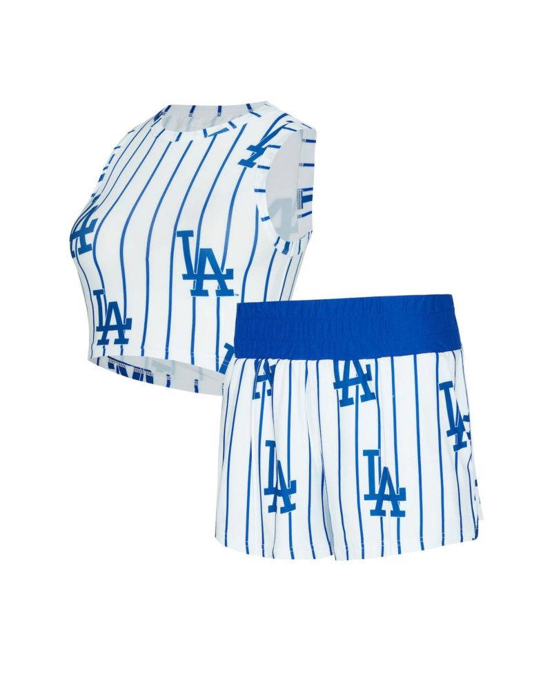 Women's 2-Piece White Los Angeles Dodgers Pinstripe Record Tank Top and Short Set