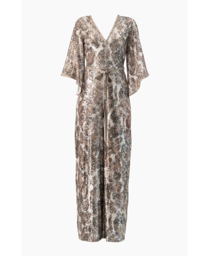 Women's Sequin Wide Leg V-Neck Jumpsuit