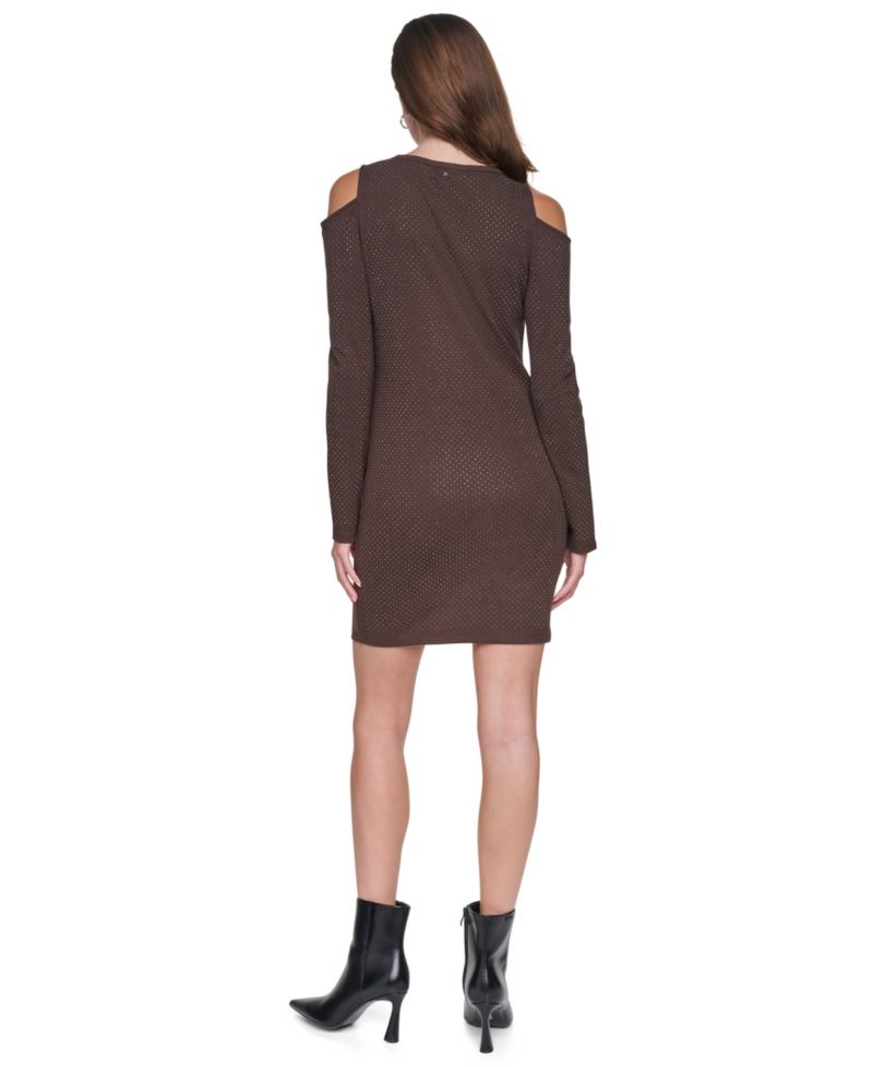Women's Cold Shoulder Long Sleeve Rhinestone Mini Dress