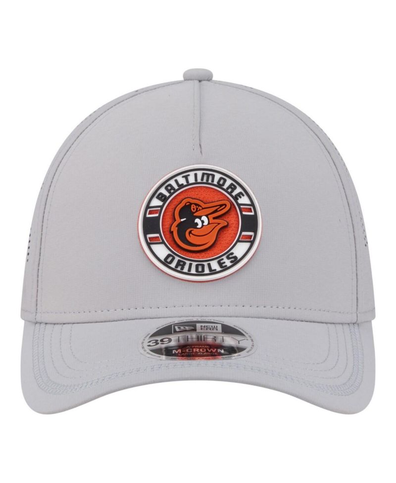 Men's Gray Baltimore Orioles Patch 39THIRTY A-Frame M-Crown Perforated Flex Hat