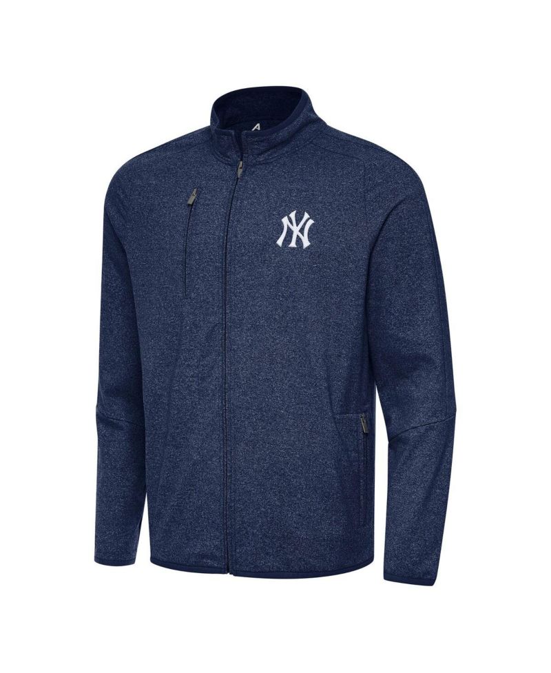 Men's Heather Navy New York Yankees Hold-Up Tri-Blend Full-Zip Jacket
