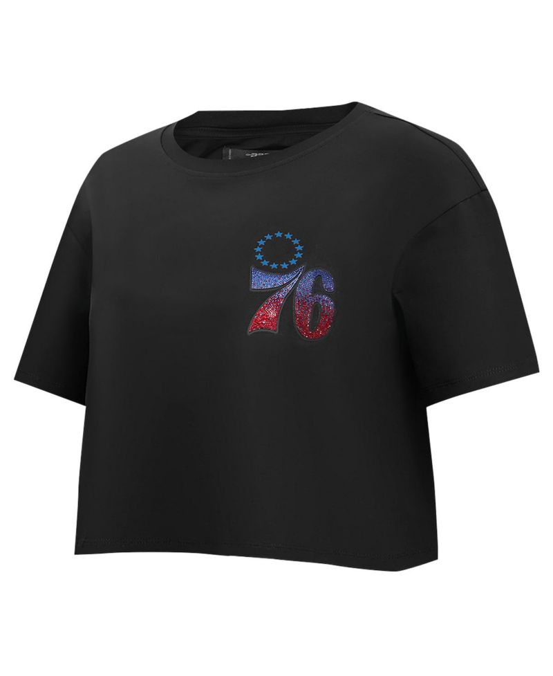 Women's Black Philadelphia 76ers Jewels Boxy Cropped T-Shirt