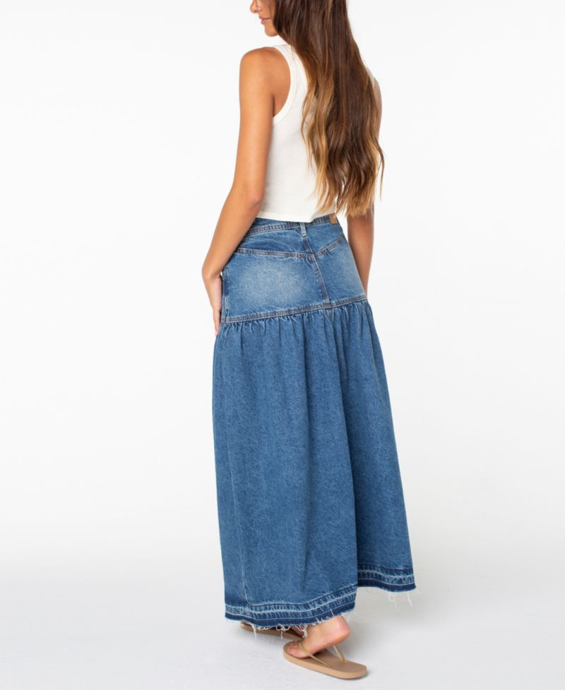 Women's Nocturne Prairie High-Waisted Tiered Maxi Denim Skirt