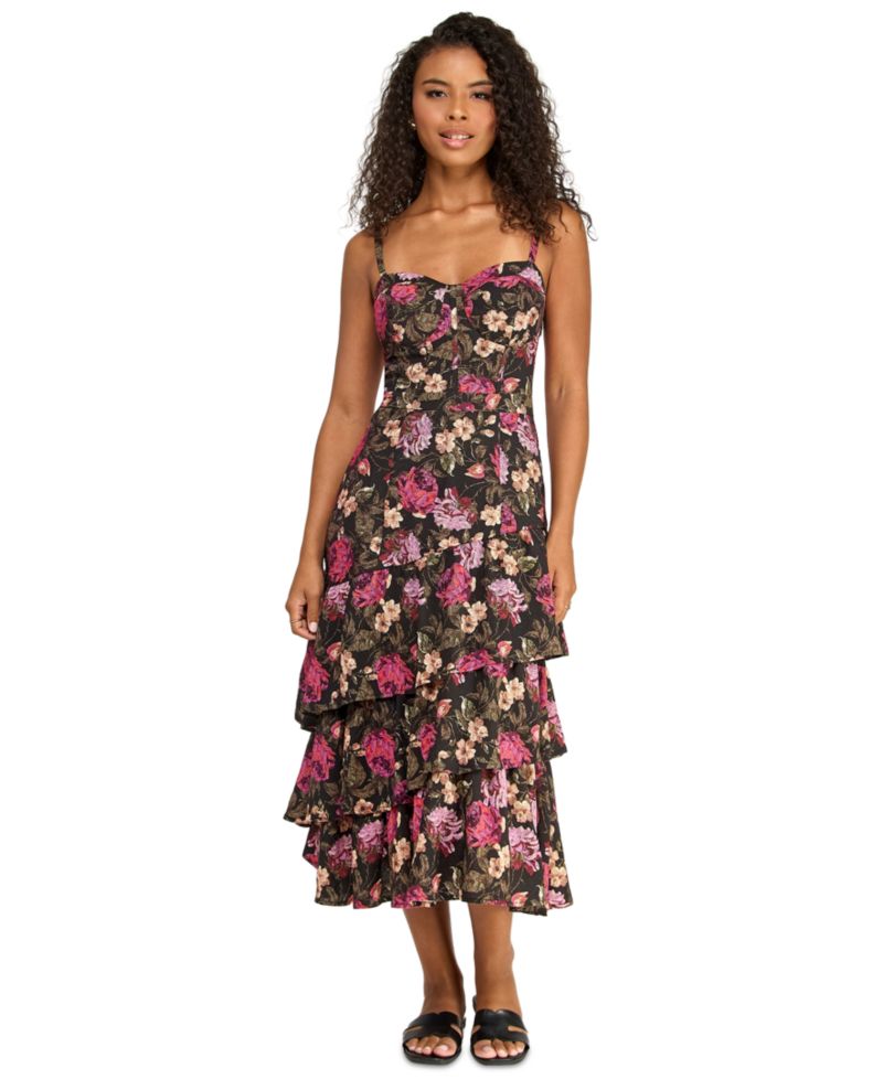Juniors' Floral Tiered Midi Dress