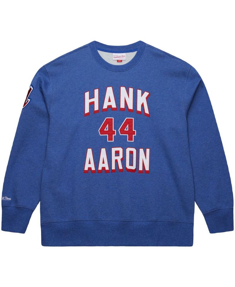 Men's Hank Aaron Royal Atlanta Braves Legends Collection Vintage Logo Fleece Name & Number Pullover Sweatshirt