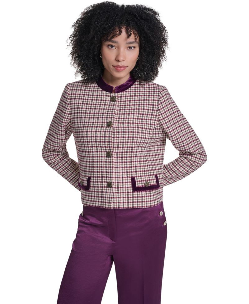 Petite Cropped Shoulder-Padded Woven Jacket