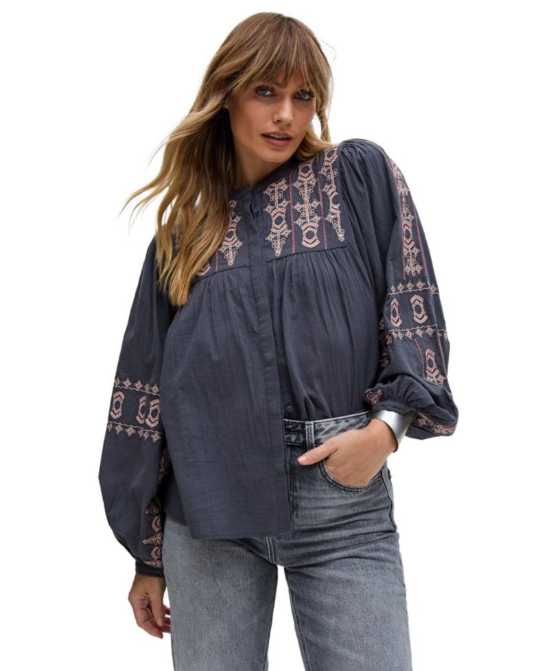 Women's Demi Embroidered Ballon Sleeve Shirt