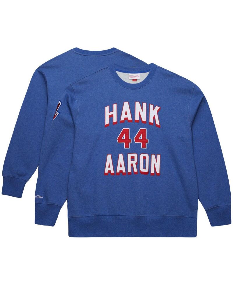 Men's Hank Aaron Royal Atlanta Braves Legends Collection Vintage Logo Fleece Name & Number Pullover Sweatshirt