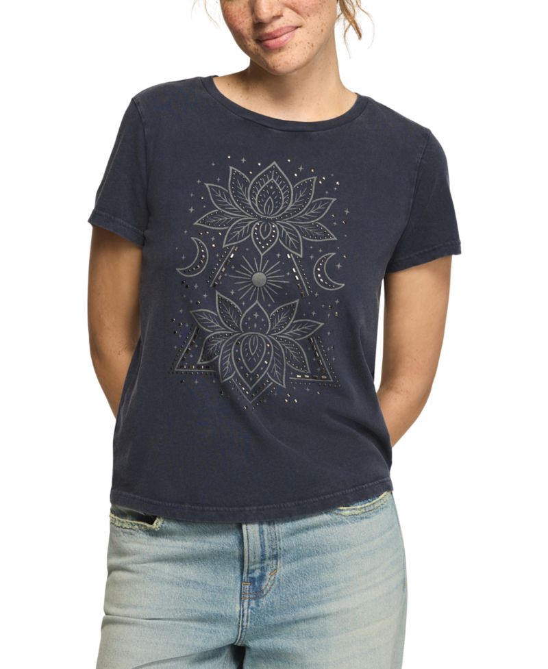 Women's Double Lotus Graphic Floral-Print T-Shirt