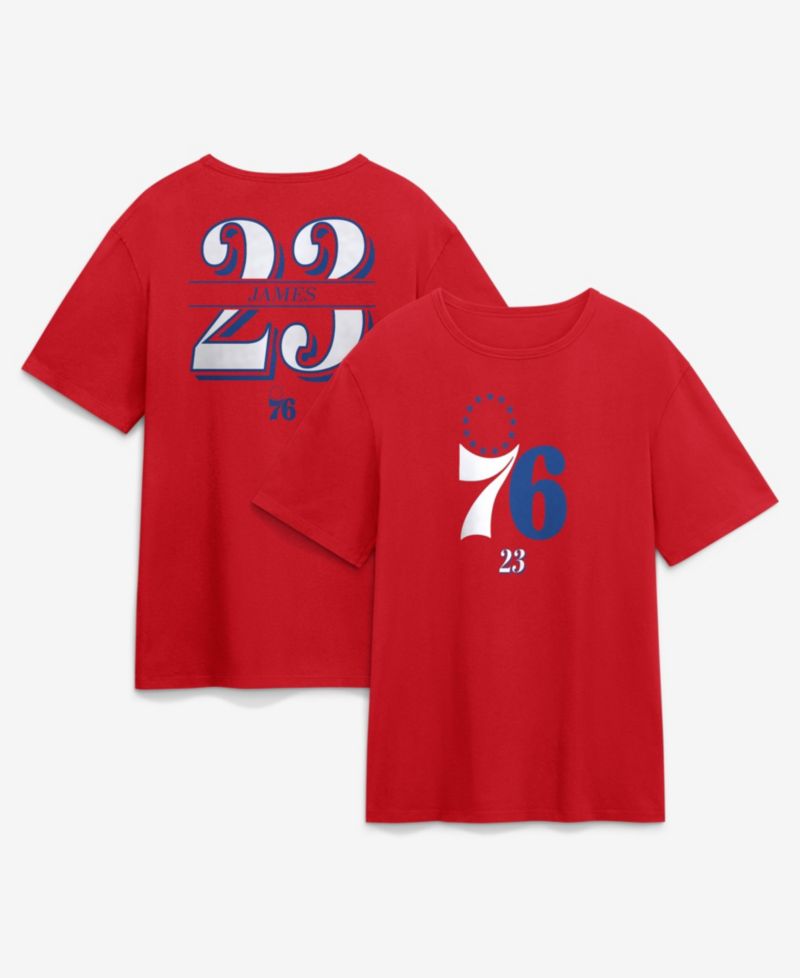 Men's LeBron James Red Philadelphia 76ers In The Paint Name & Number T-Shirt