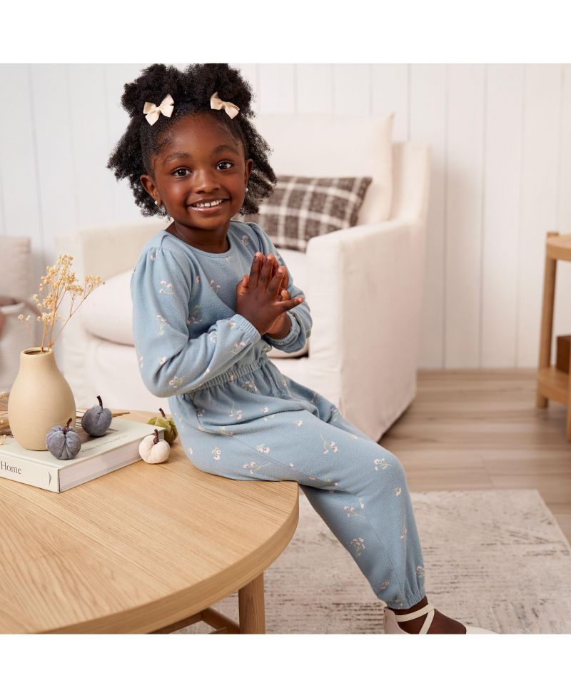 Baby Girls Soft Hacci Long Sleeve Floral Jumpsuit