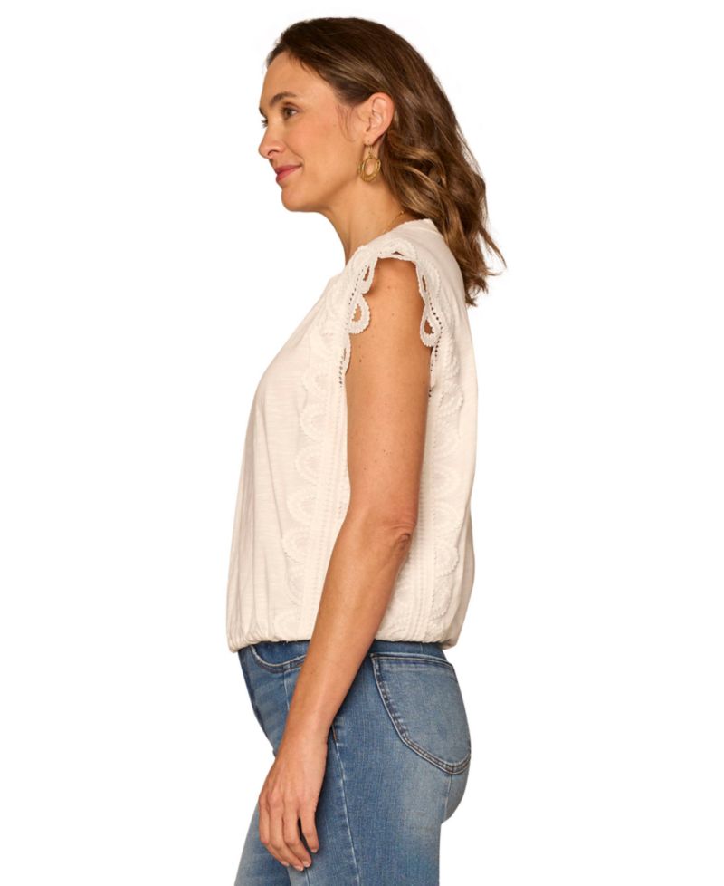 Petite Bubble Hem Cap-Sleeve Top
