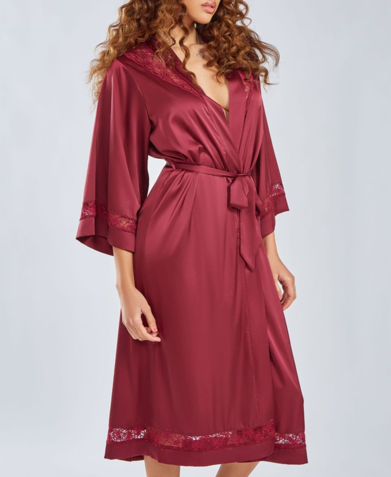 Women's Silky Long Robe with Lace Trims