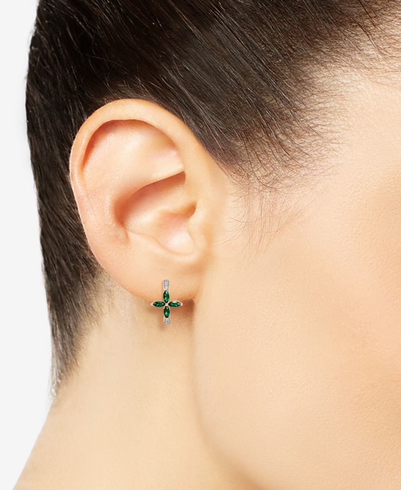 Lab-Grown Emerald (1/2 ct. t.w.) & White Sapphire (1/6 ct. t.w.) Hoop Earrings in 14k Gold Over Sterling Silver