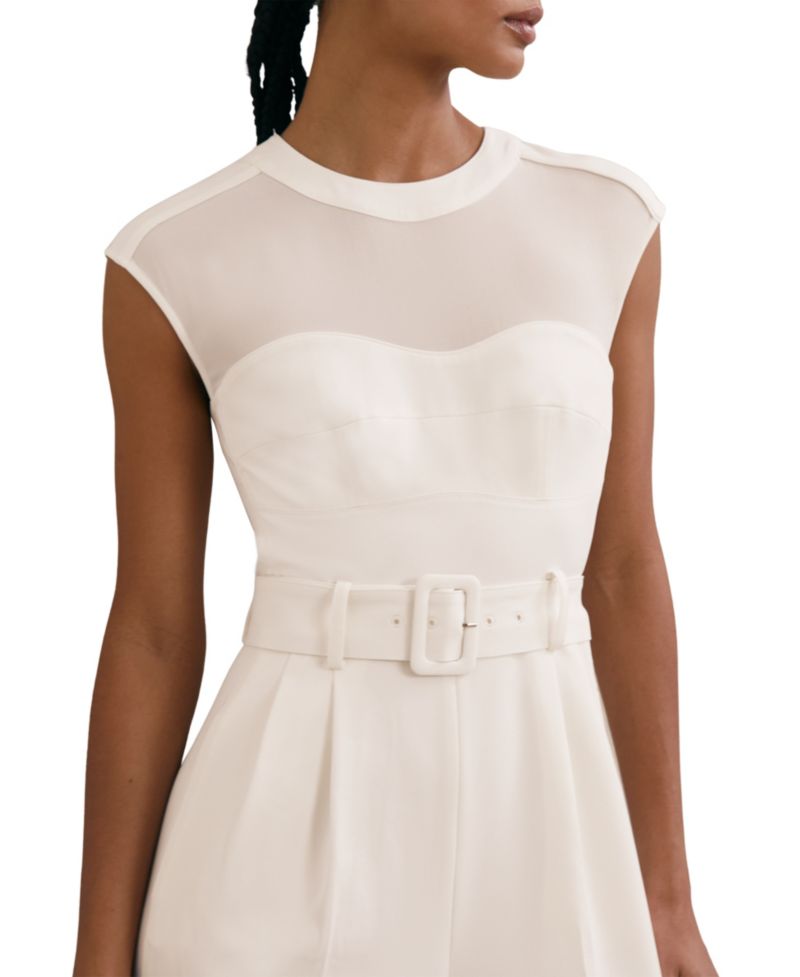 Women's Alba Sheer-Panel Wide-Leg Belted Jumpsuit
