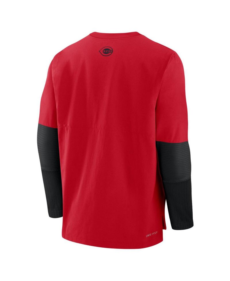 Men's Red/Black Cincinnati Reds Authentic Collection Lightweight Player Tri-Blend Performance Pullover Sweatshirt