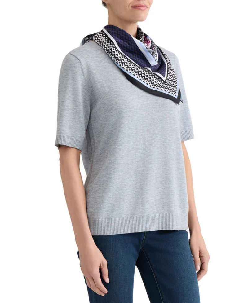 Petite Short-Sleeve Crewneck Knit Top with Scarf